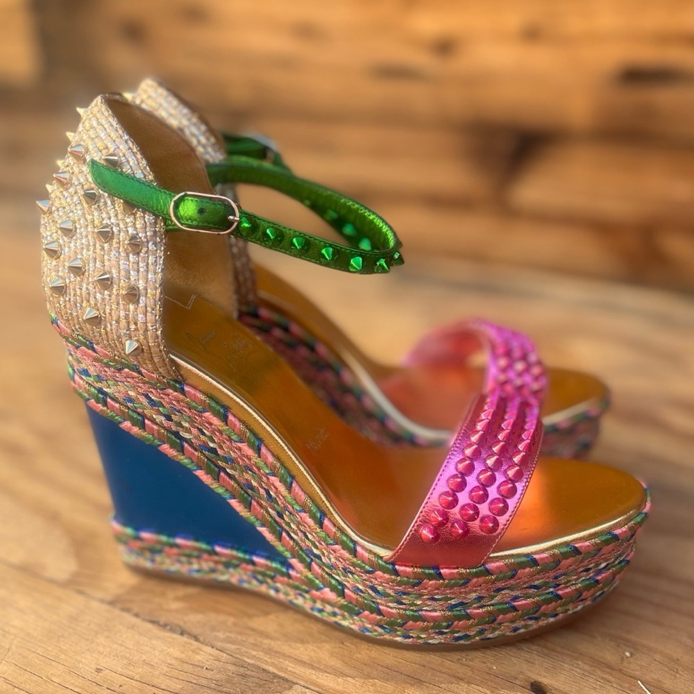 CHRISTIAN LOUBOUTIN | Nappa Pepite Liege Lame Madmonica 120 Wedge Heels 39 US 9